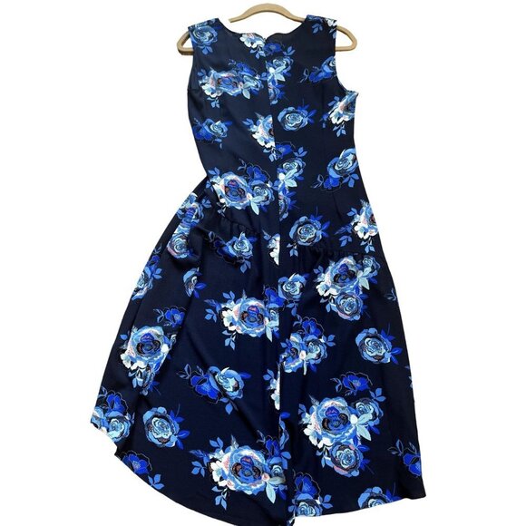 Halogen Navy Blue Floral Ruched Midi Dress M - Picture 11 of 16